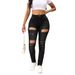 Women's Clothing Black Ripped Jeans Women's Elastic New Tight Elastic Slim Fashion Slim Fit Pants_ecoleips.com