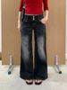 Women Vintage Washed Black Flare Jeans, High Waist Triple Button Stretch Denim Bootcut Pants, Slim Fit Retro Wide Leg Trousers For Daily Street Club C_ecoleips.com