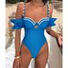 Women's Clothing New Hard Pack Solid Color Ruffles Sexy One Piece Swimsuit_ecoleips.com