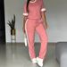 Trendy Contrast-Stripe Lounge Set – Women's Short-Sleeve T-Shirt & Elastic Waist Pants (S-XXL) | Breathable Cotton Blend Two-Piece Outfit_ecoleips.com