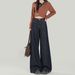 Women's Dark Blue High-Waisted Wide Leg Jeans Relaxed Loose Fitting Straight Leg Floor Length Pants For All Seasons_ecoleips.com