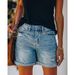 2025s 2025 Summer Fashion Street Style Rolled Hem Distressed Straight Leg Women's Denim Shorts_ecoleips.com