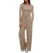 Aria Basics Aria Basics 2025 Cross-Border European And American New Solid Color Casual Long Sleeve Set Top High Waist Wide Leg Pants_ecoleips.com