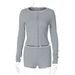 European American Style Women's Two Piece Set round Neck Long Sleeve Cardigan Top with Shorts Autumn Fashion Casual Clothing_ecoleips.com