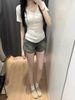Short-sleeved Front Shoulder V-neck T-shirt Women's Summer Slim-fit Spice Girls Versatile And Thin Design Niche Ice Silk Breathable Top_ecoleips.com