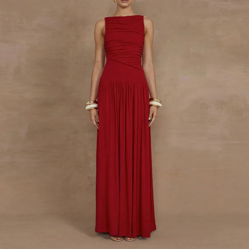 Women's Clothing Spring Women's Long Dress Sexy Simple Solid Color Pleated Waist Cinching For Formal & Casual For Women_ecoleips.com