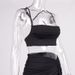 Summer Women's Clothing Ruched Crop Top Strap High Slit Long Skirt Two-Piece Set Outfit_ecoleips.com