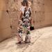 Women's Clothing Casual Loose V Neck Short Sleeved Printed Linen Wide Leg Trousers Suit_ecoleips.com