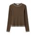 2025 #Craftsmanship Selection # Flower Needle Bright Thread Color Contrasting T-Shirt For Women's Long Sleeve 2025 Autumn New_ecoleips.com