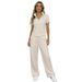 Women's Clothing Women's Solid Color Summer Fashion Casual Trousers Set Short Sleeve Lapel Top And Bottoms Style_ecoleips.com
