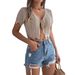 2026 Summer Lace-Up Hollow Short-Sleeve Knit Cardigan Vacation Crop Top Sunscreen Shirt Independent Station Cross-Border_ecoleips.com