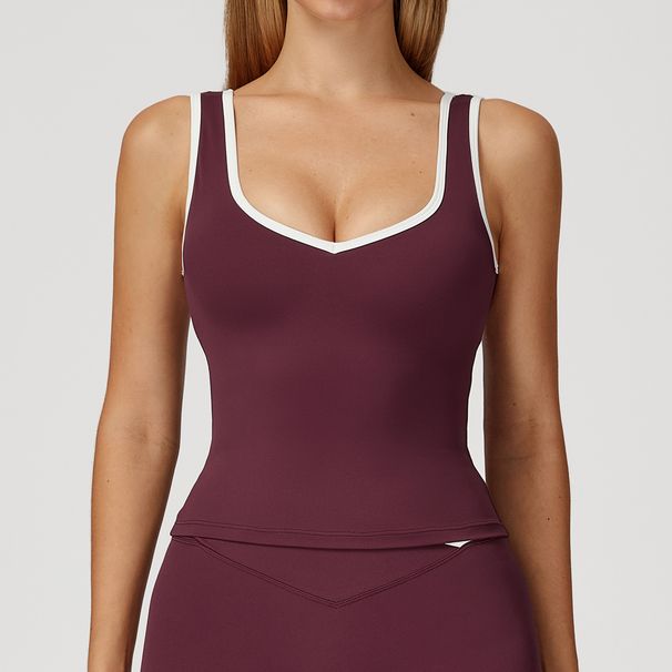 Women's Clothing Backless Yoga Vest Tight Contrast Color Sports Top Nude Fitness Outer Wear Polyester_ecoleips.com