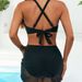 Women's Clothing New Swimsuit Suit Solid Color Mesh Splicing Drawstring Skirt Backless Sexy Bikini Split Swimsuit_ecoleips.com