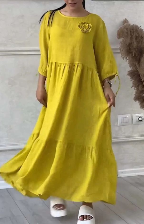 Women’s Clothing Summer Women's Round Neck Gathered Long Sleeves Drawstring Back Tie Solid Color Casual Dress_ecoleips.com