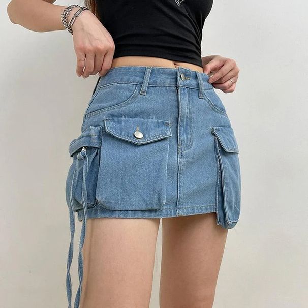 Women's Street Style Sexy 3D Pocket Cargo Denim Mini Skirt Hot Selling Clothing_ecoleips.com