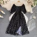 2026 Fashion New Summer Flower Print Long Dress Women Vintage Square Neck Ruched Chest Split Sundress Party Vestidos_ecoleips.com