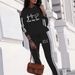Women's European American Style Autumn Winter Casual Vacation Hooded Printed Long Sleeved Two Piece Set_ecoleips.com