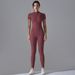 LazyZoom Solid Color Zipper Short Sleeve Jumpsuit For Women, High Elasticity Slimming Dance Fitness One-Piece Sports Yoga Wear_ecoleips.com