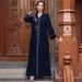 Women's Clothing Navy Blue V Neck Retro Dress_ecoleips.com