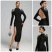 Spring High Neck Slim Fit Dress For Women With Draped Rhinestone Tassels And Sparkling High Slit European And American Style Cocktail Dress_ecoleips.com