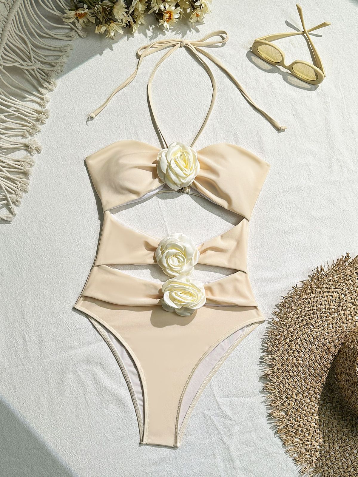 Women's Clothing New Sexy One Piece Solid Color Flower Bikini Ins Style Holiday Beach Ladies Swimsuit Bikini_ecoleips.com