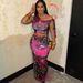 Women Fashion Elegant Printed One Shoulder Strappy Slim Fitted Top Low Waist Long Dress Two Piece Set Party Casual Outfit135_ecoleips.com