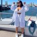 Women's American Style Plus Size Cardigan Button Shirt And White Pants Five Point Casual Two Piece Set_ecoleips.com