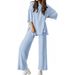 Women's Autumn Solid Color Loose Top And Pants Set Comfortable Short Sleeve With Side Pockets_ecoleips.com