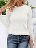 Women's Clothing Round Neck Textured Long Sleeve T-Shirt New Fit True To Size Regular Top_ecoleips.com