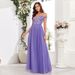 Women's Clothing Off The Shoulder Sling Double V Neck Sequin Embroidery Splicing Party Dress Elegant A Line Tulle Dress_ecoleips.com