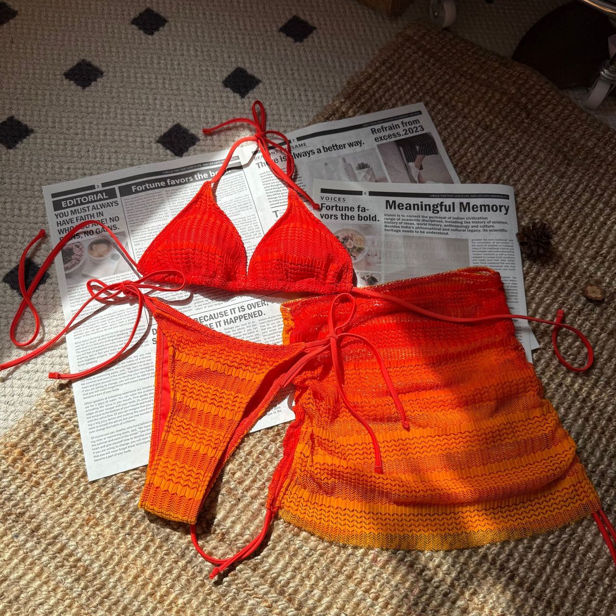 2025 New European And American Gradient Mesh Three Piece Beach Short Skirt Sexy Bikini_ecoleips.com
