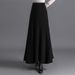 Plus Size Knied Wih Exended Hem, Pleaed For Women, Auumn And Winer High Wais Slimming Sweaer Skir, A-Line_ecoleips.com