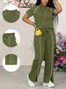 Women's Clothing Women's Short Sleeve Top And Pants Set | Casual Summer Two-Piece Outfit In Army Green_ecoleips.com