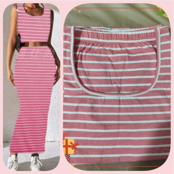 Summer Fashionable Striped Knitted Vest And Bodycon Skirt Set For Women Slim Fit Style_ecoleips.com