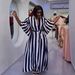Women's Elegant Boho Chic Maxi Dress Long Sleeve Batwing Striped Print Belted Waist Tunic Loose Fit Summer Dress_ecoleips.com