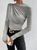 Half-high Collar European And American Style Solid Color Slim-fit Base Shirt With Versatile Ruched Design, Long-sleeve_ecoleips.com