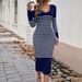 Diyun European And American Women's Clothing 2025 Autumn Winter Slim Sexy Deep V Color-Block Striped_ecoleips.com