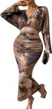 Women's Clothing Autumn New V Neck Pleated Ladies Sexy Slim Bat Sleeve Dress_ecoleips.com
