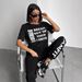 New Casual European And American Style Suit Women's Fashion Printed Short-sleeved T-shirt Sports Lace-up Pants 2-piece Set_ecoleips.com