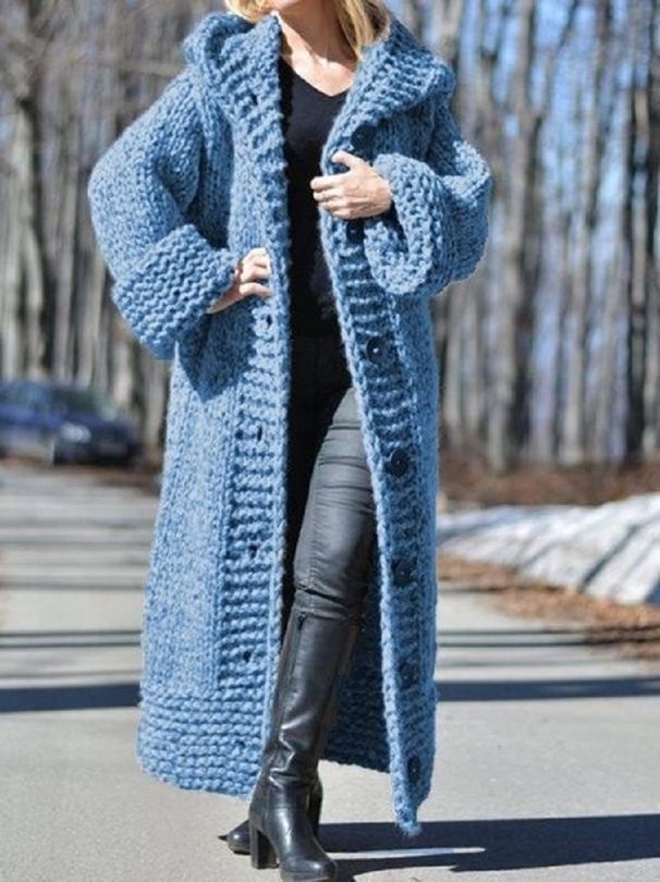 Oversized Hooded Cardigan Sweater Coat – Chunky Knit Mid-Length Wrap For Women, Boho Winter Outerwear In 9 Colors_ecoleips.com