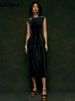 Lautaro Spring Summer Long Luxury Elegant Fitted Sleeveless Soft Velvet Dresses For Women High Waist Luxury Designer Clothes_ecoleips.com