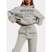 Women's Trendy Casual Loose Hooded Sweater Suit Medium Large Size Printed Full Length Polyester Pant Set_ecoleips.com