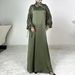 Modest Abaya Dress Robe And Headscarf Set With Drawstring Pleats And Lantern Sleeves._ecoleips.com