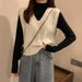 Aria Basics 2024 V-neck Twisted Knit Women, Sleeveless Sweater Outerwear, Versatile Tie-dye Hong Kong Style Short Vest For Commuting_ecoleips.com