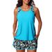 Women's plus Size Printed Tankini European American Style Summer Two-Piece Swimsuit Vest Bikini Boxer Briefs_ecoleips.com