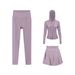 Women's Slim Fit Three Piece Set Hooded Jacket Skirt Cropped Pants Elastic Sports Running Yoga Outerwear_ecoleips.com