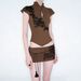 New Chinese Lace Applique Contrasting Color Lace-up Stand-up Collar Hollow T-shirt Short Skirt Set Retro Temperament National Style Two-piece Set_ecoleips.com
