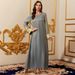 Women's Clothing Golden Light Cotton Women's Elegant Long Skirt Long Sleeve Round Neck Robe Dress_ecoleips.com