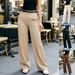 Women's High Waist Draped Solid Color Straight Leg Dress Pants – Casual Belted Office Trousers 2026_ecoleips.com