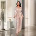 Women's Clothing INS style deep V fashion casual jumpsuit long sleeved belt sequined jumpsuit _ecoleips.com